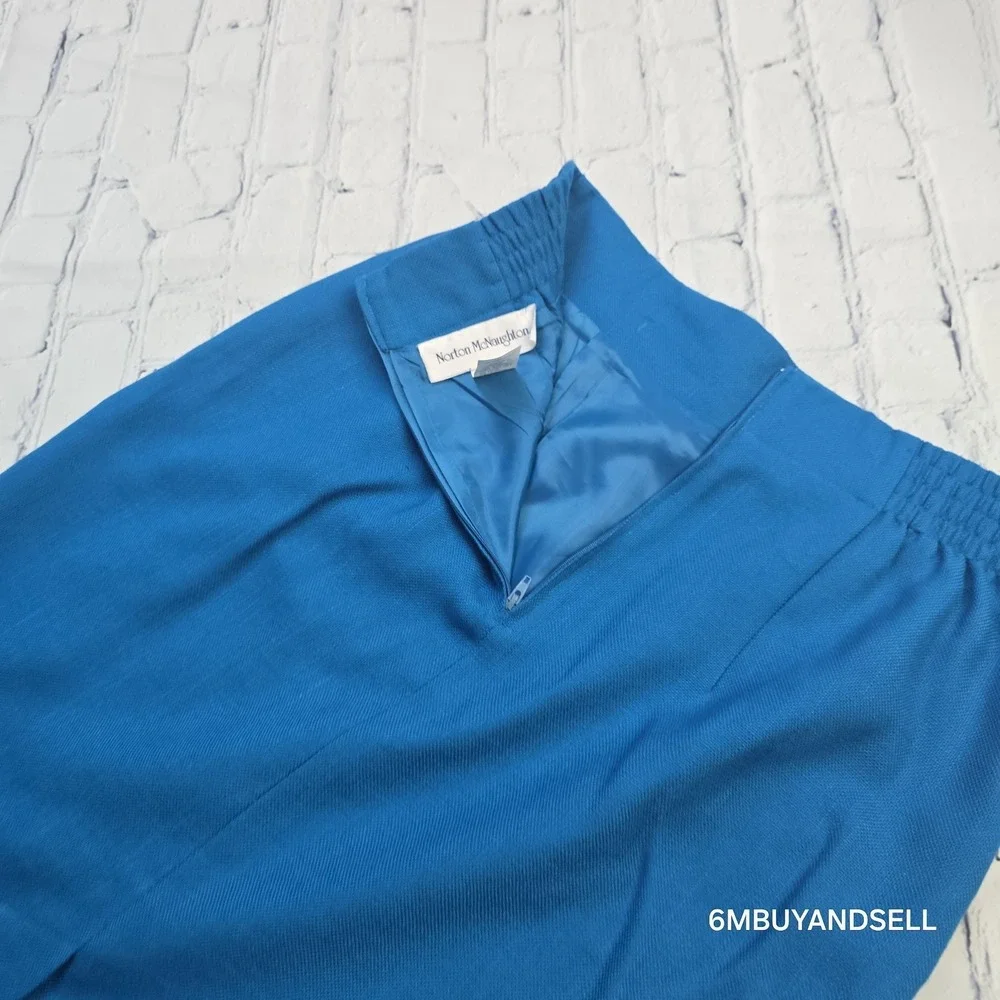 Norton McNaughton Vintage Blue Pencil Skirt Size 10 High Waist Lined Knee Length